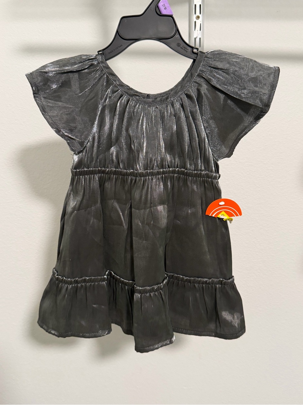 wonder nation Metallic Gray Flutter Sleeve Party Dress